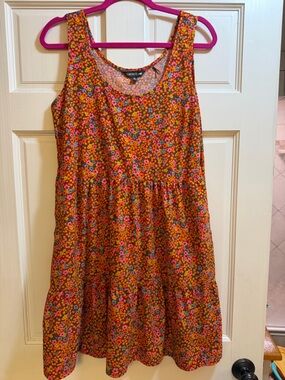 Toad&Co Orange Floral Tiered Sundress with Pink and Blue Blooms